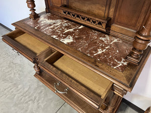 Antique Marble Top Ornate Sideboard