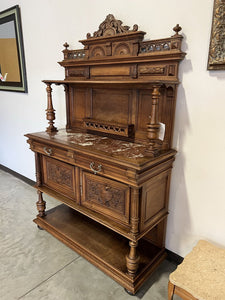 Antique Marble Top Ornate Sideboard