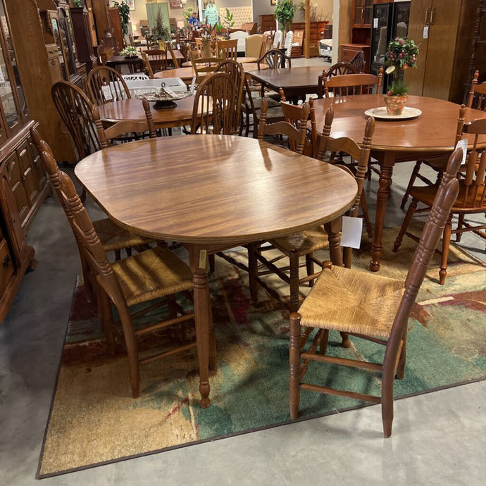 Dining Table w/2 leaves & 6 Cane Seat Chairs