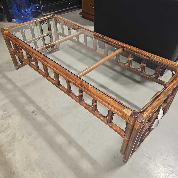 Rattan Coffee Table w/Glass Top