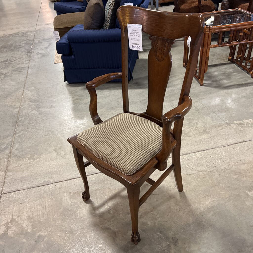 Green Checkered Accent Wood Chair