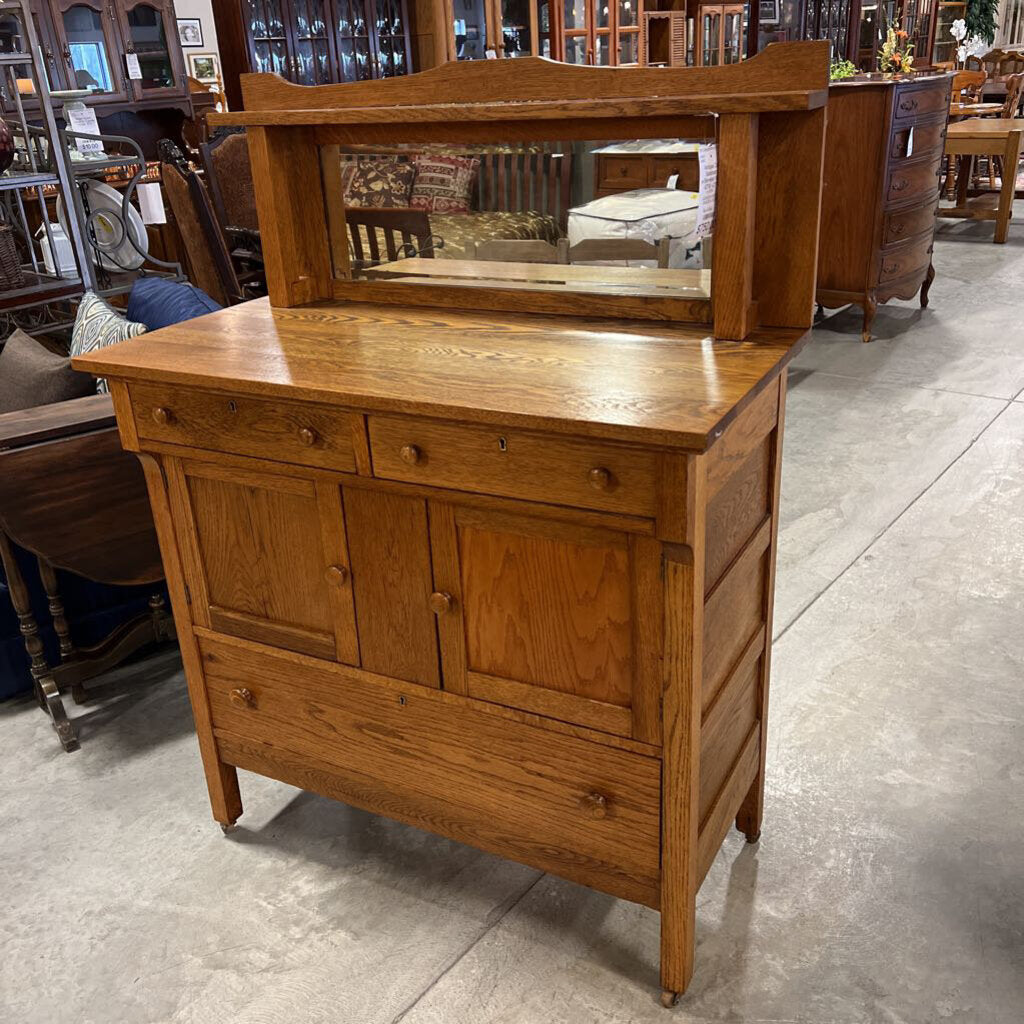 Antique Oak Sideboard w/Beveled Mirror