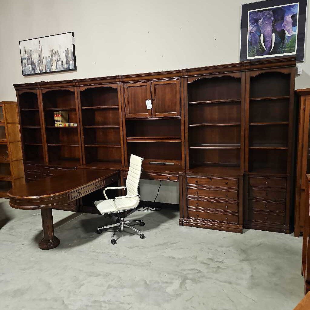 Hooker Large Office 7 Piece Set L Desk w/Dual Side Drawers, 2 Credenza Units Multiple Configurations Possible