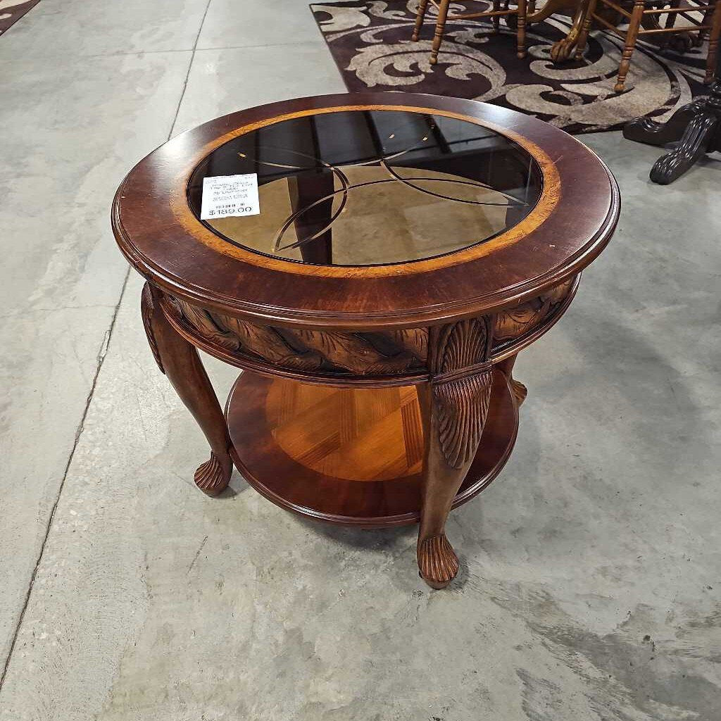 Round Glass Top 2 Tier End Table