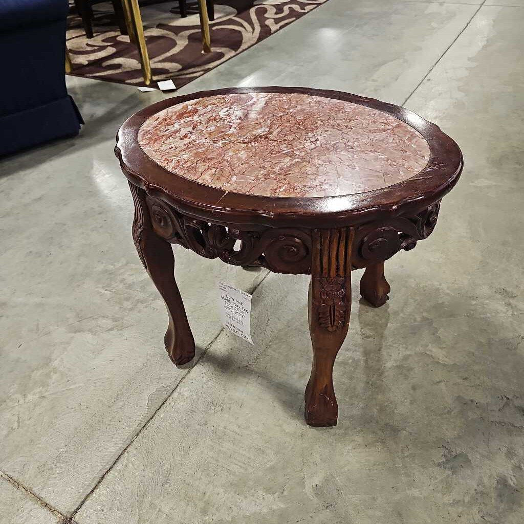 Coral Pink Marble Inlay End Table