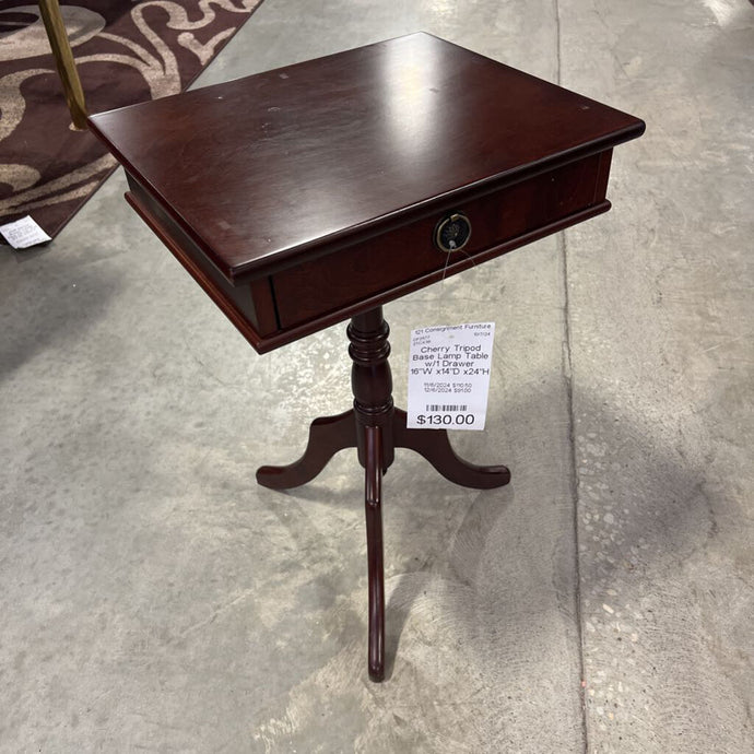 Cherry Tripod Base Lamp Table w/1 Drawer