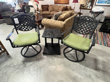 Load image into Gallery viewer, Hampton Bay Bistro Set Table w/ 2 Rocking Chairs Green Sunbrella seat Cushion