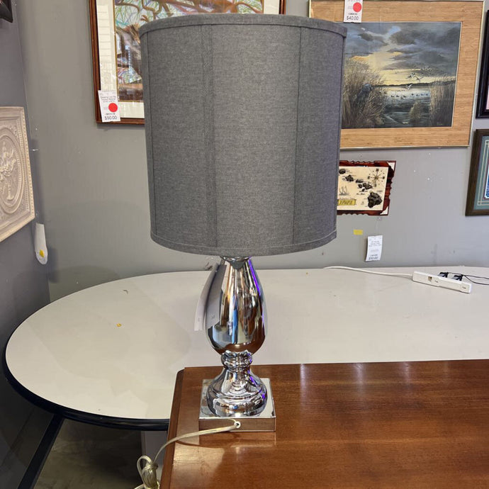 Silver Table Lamp w/Gray Shade