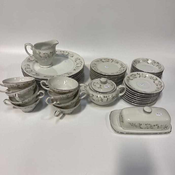 Complete Sheffield China Set For 8 Silver Rimmed