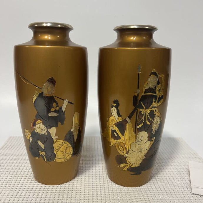 Pair of Gilt Bronze Japanese Vases w/Immortal Figures Signed