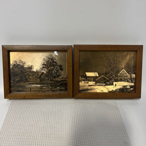 Pair of Currier & Ives Etched Gold Foil