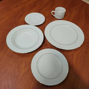 Set of 12 - 5 Piece Lynns Stoneware White w/Gold Trim