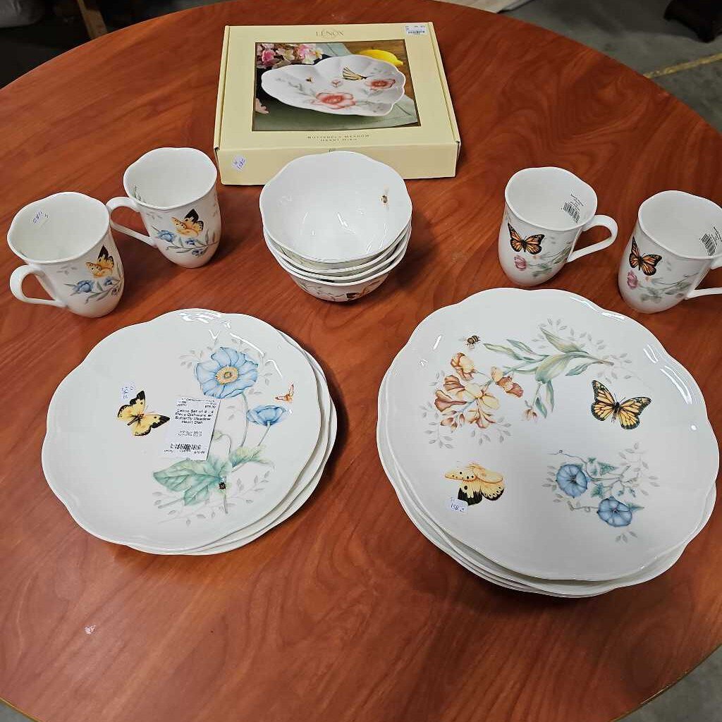 Lenox Set of 4 - 4 Piece Dishware w/ Butterfly Meadow Heart Dish