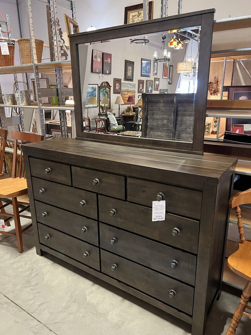 Rustic Brown Dresser w/Mirror 9 Drawer