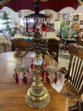 Load image into Gallery viewer, Vintage Neoclassical Table Lamp w/Red &amp; Clear Tear Drops