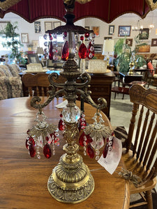 Vintage Neoclassical Table Lamp w/Red & Clear Tear Drops