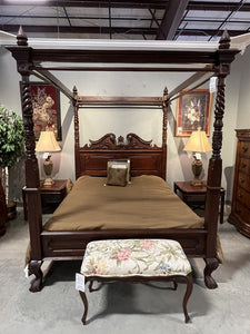 Ornate Wood Queen Canopy 4 Poster Bed