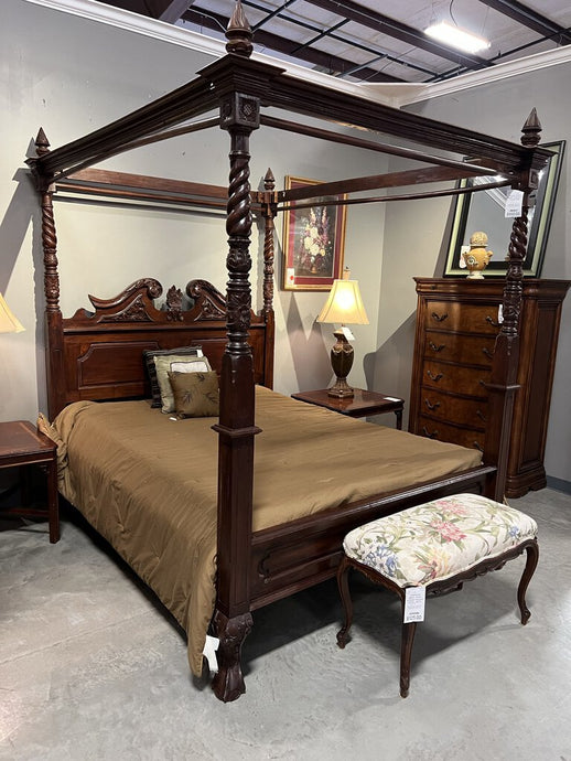 Ornate Wood Queen Canopy 4 Poster Bed