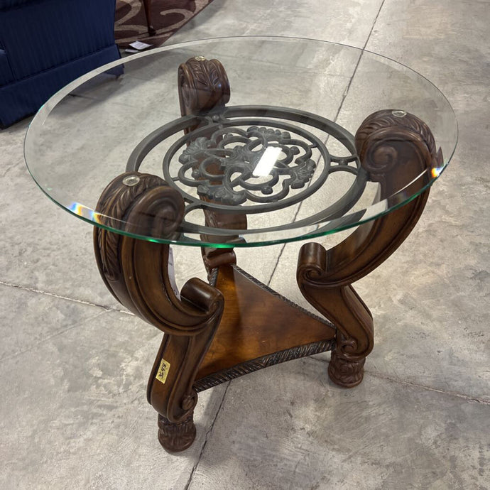 Glass Top Round End Table