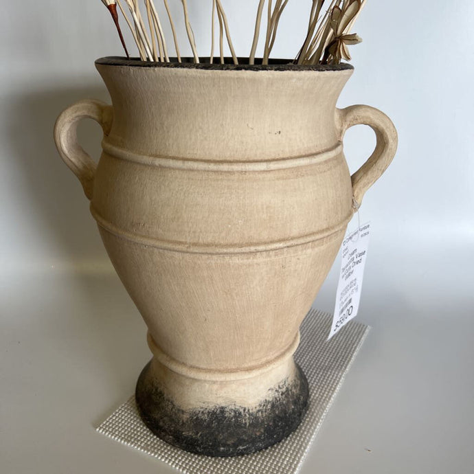 Cream Terracotta Vase w/Curly Dried Willow