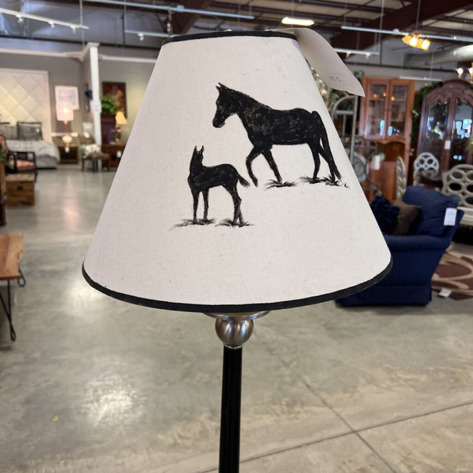 Silver/Black Floor Lamp w/Horse Shade