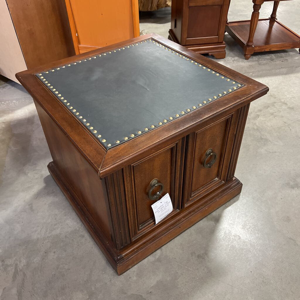 Leather Top End Table 2 Door