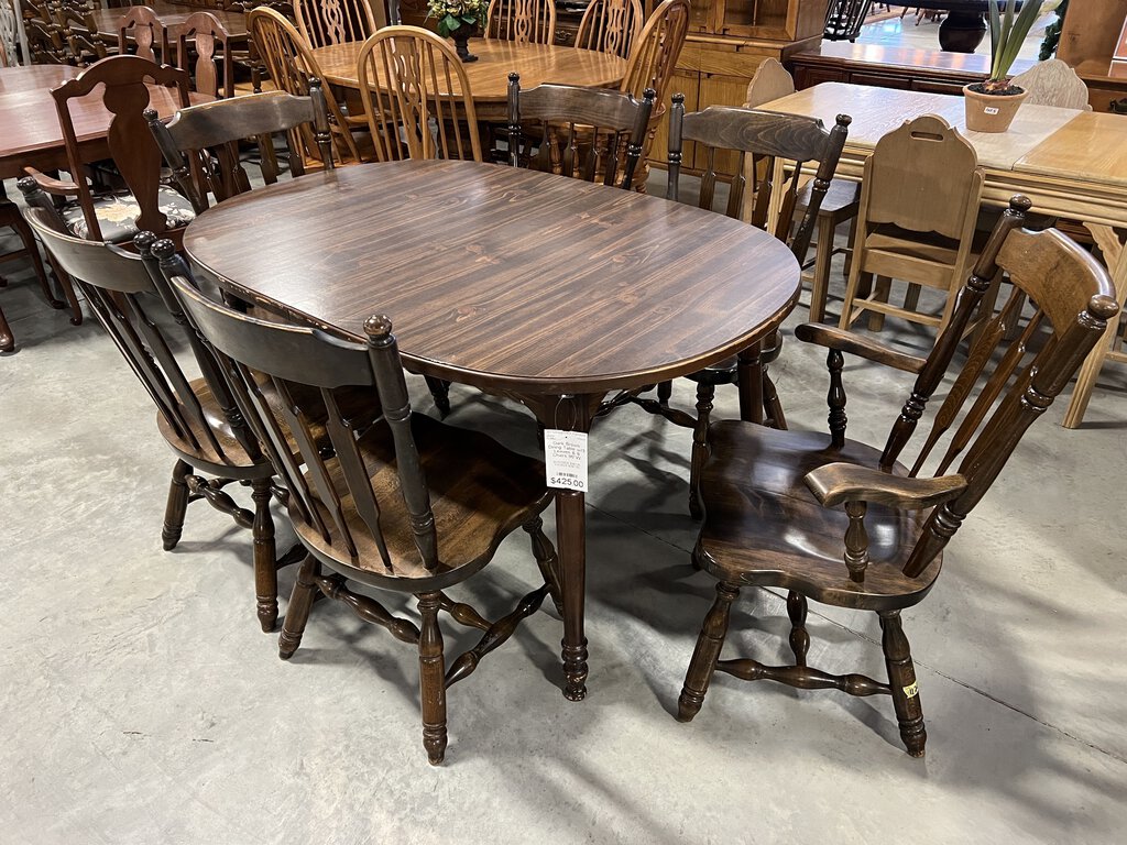 Dark Brown Dining Table w/3 Leaves & 6 Chairs