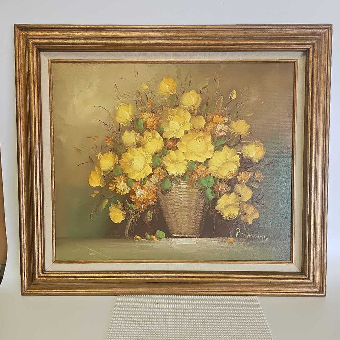 R.Thomas Signed Oil Painting Yellow Floral