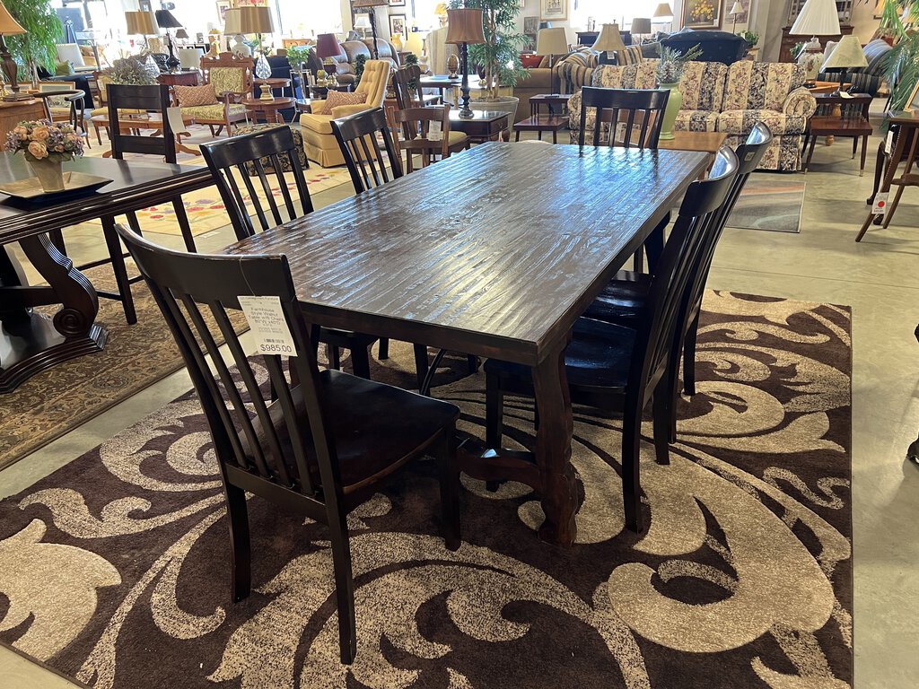 Farmhouse Style Walnut Table w/6 Chairs