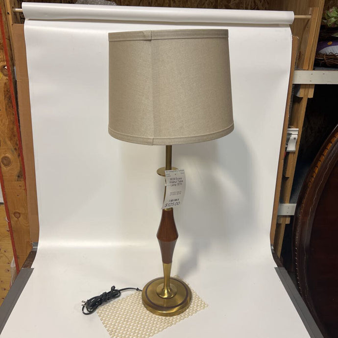 MCM Brass Walnut Table Lamp