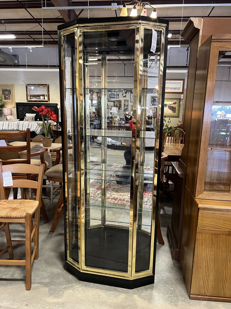 Brass Black/Gold 4 Shelf Display Cabinet w/Light