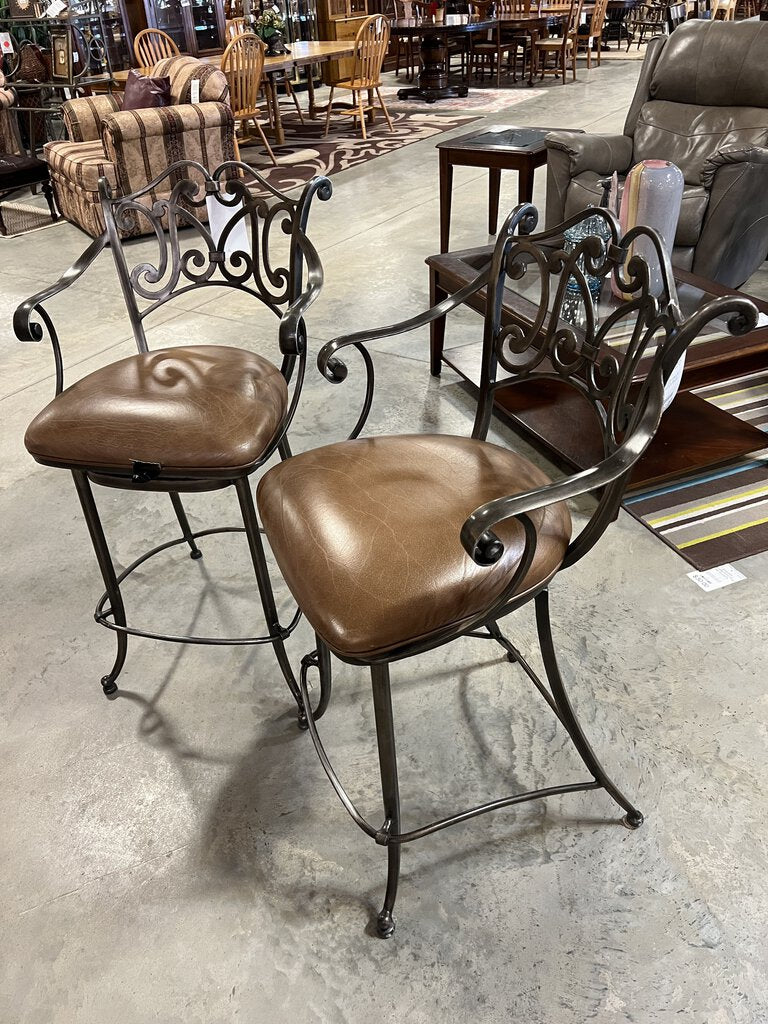 Metal Swivel Bar Stool w/Brown Seat