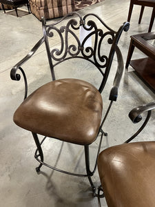 Metal Swivel Bar Stool w/Brown Seat