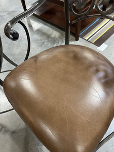 Metal Swivel Bar Stool w/Brown Seat