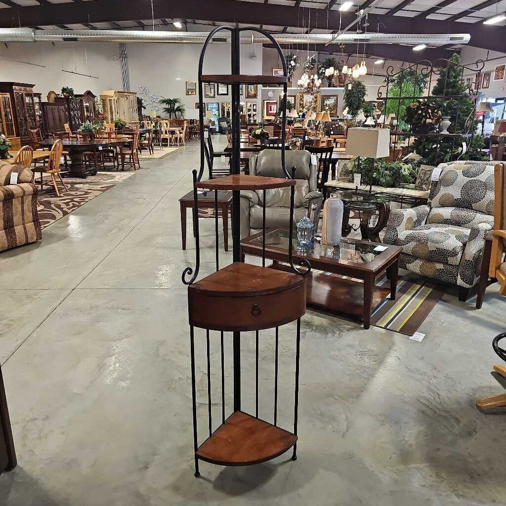 Folding Metal/Wood Corner Shelf W/1 Drawer