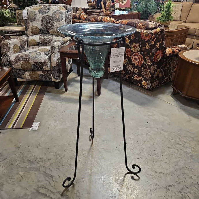 Iron Plant Stand W/Glass Bowl