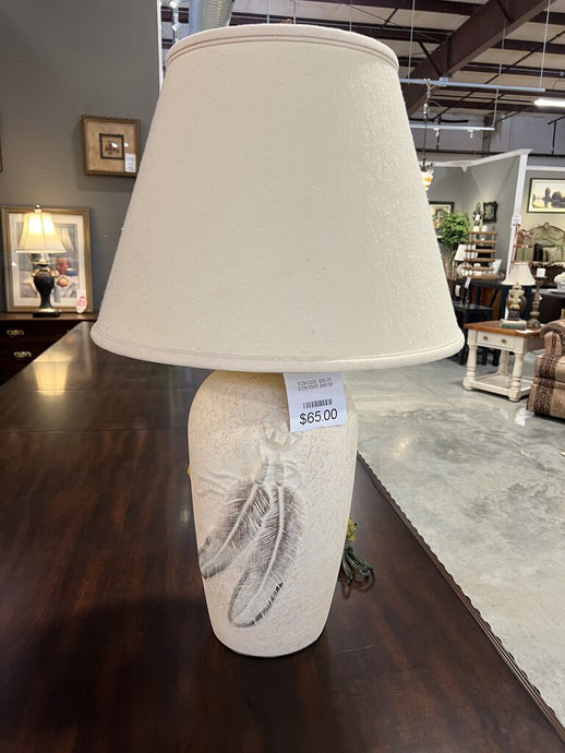 Cream Pottery Lamp w/Cream Shade/