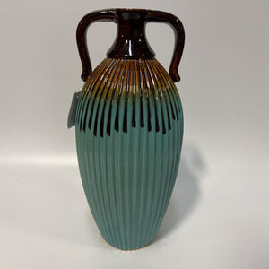 Teal Blue/Brown Vase w/Handles