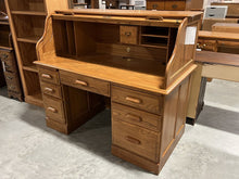 Load image into Gallery viewer, Oak Roll Top Desk S-Curve 2 Piece