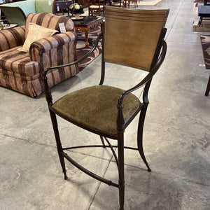 Metal Barstool w/Green Seat Wood Back