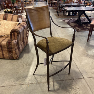 Metal Barstool w/Green Seat Wood Back