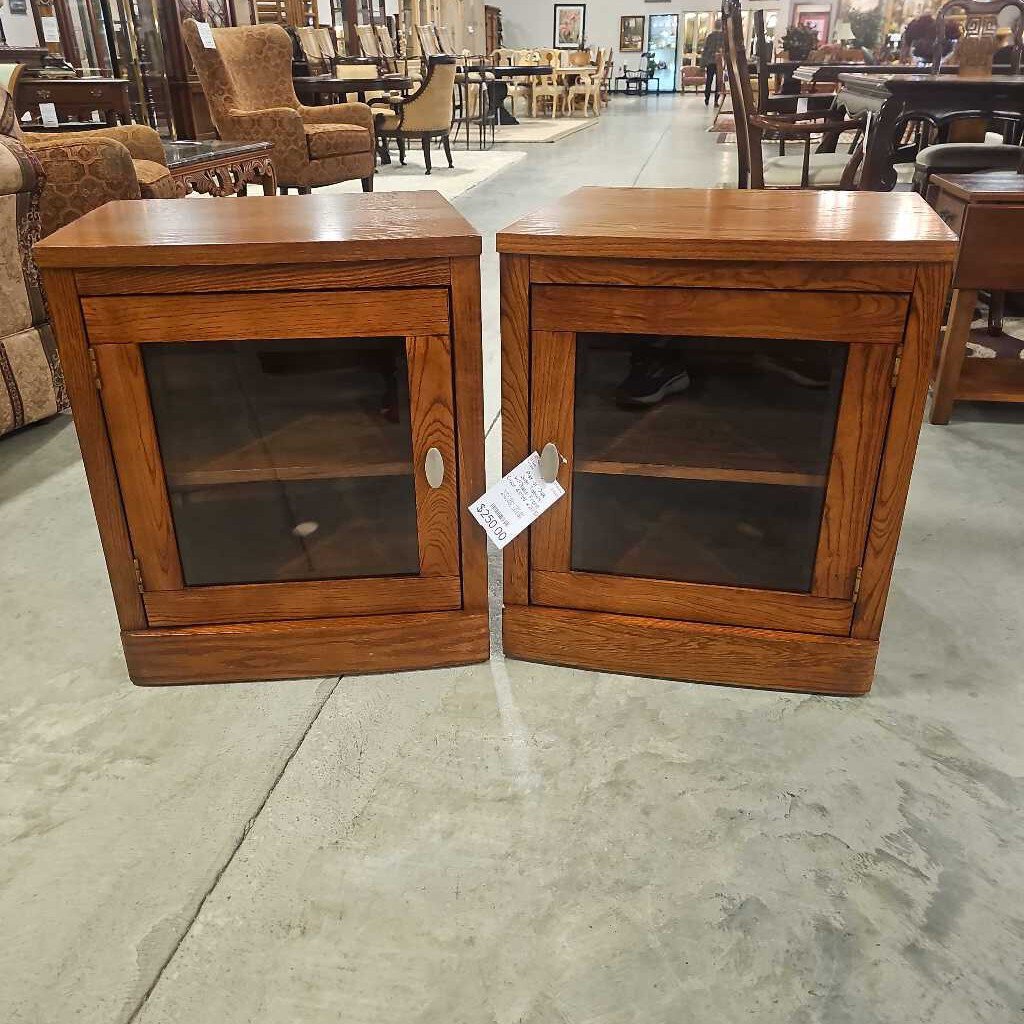 Pair of Oak Side Tables w/Glass Front Door