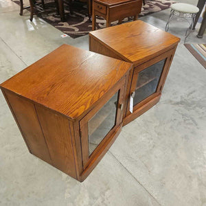 Pair of Oak Side Tables w/Glass Front Door