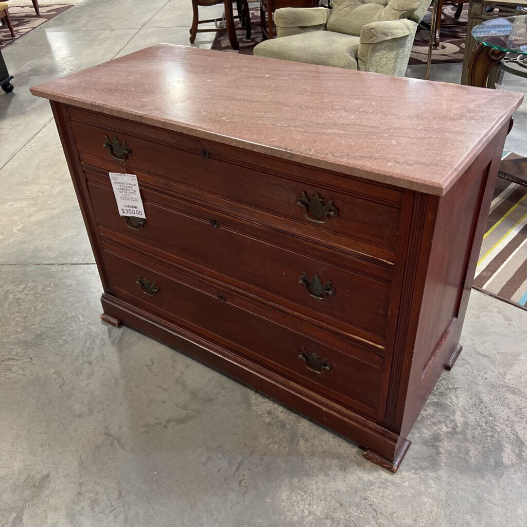 Antique Dresser 3 Drawer w/Marble Top