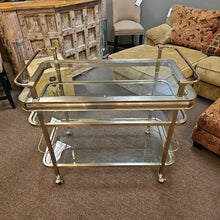 Load image into Gallery viewer, Mid Century Gold Bar Cart w/Glass Inserts