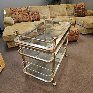 Mid Century Gold Bar Cart w/Glass Inserts