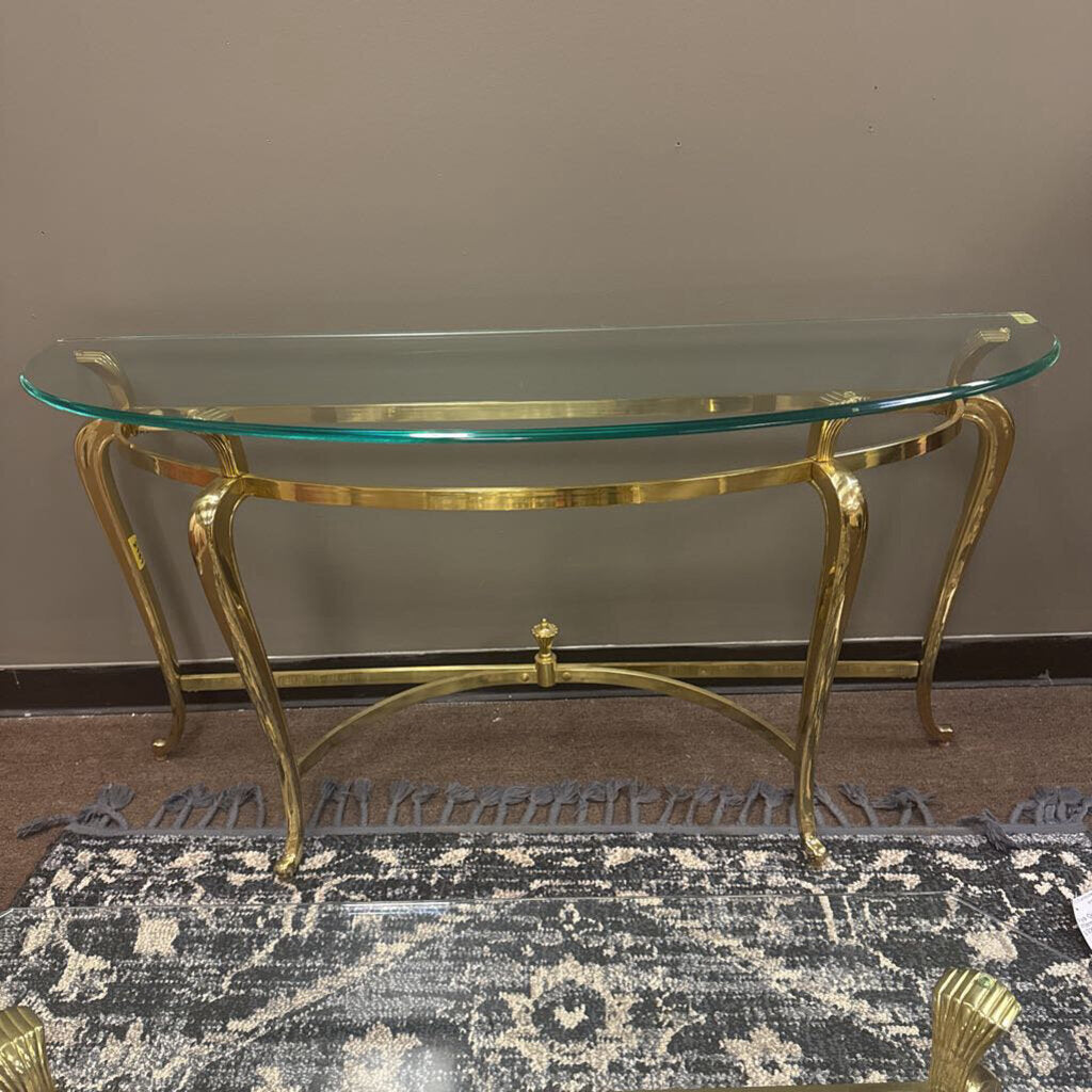 Brass Sofa Table w/Glass Top