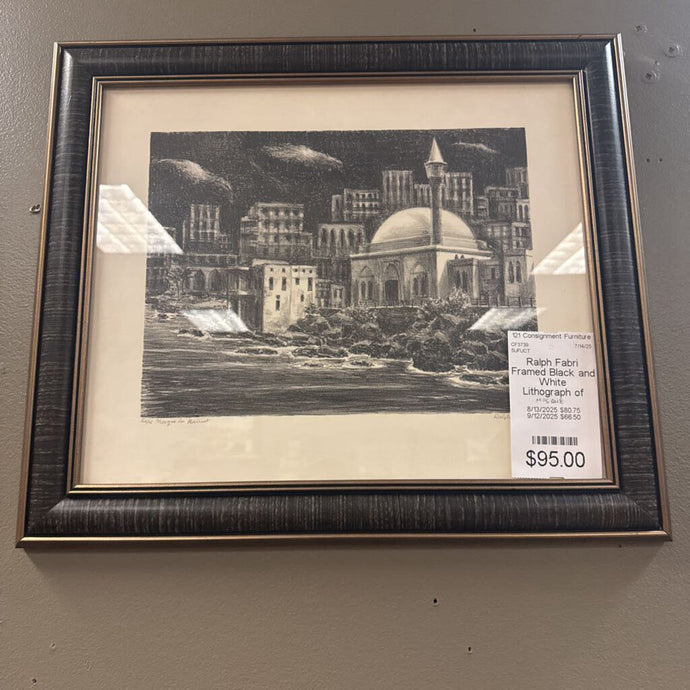 Ralph Fabri Framed Black and White Lithograph of Mosque