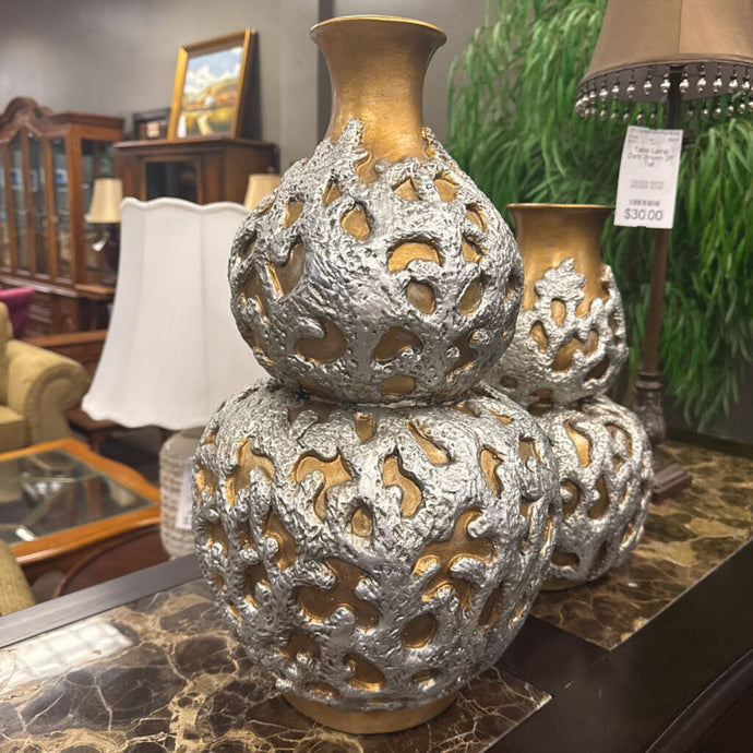 Large Gold/Silver Ceramic Vase