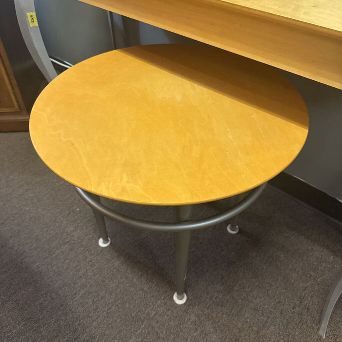 Round Light Oak Table w/ Metal Legs
